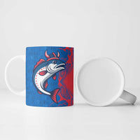 Faroe Islands Ceramic Mug with Viking Fish Illustration Red Blue Runic Design - Wonder Print Shop