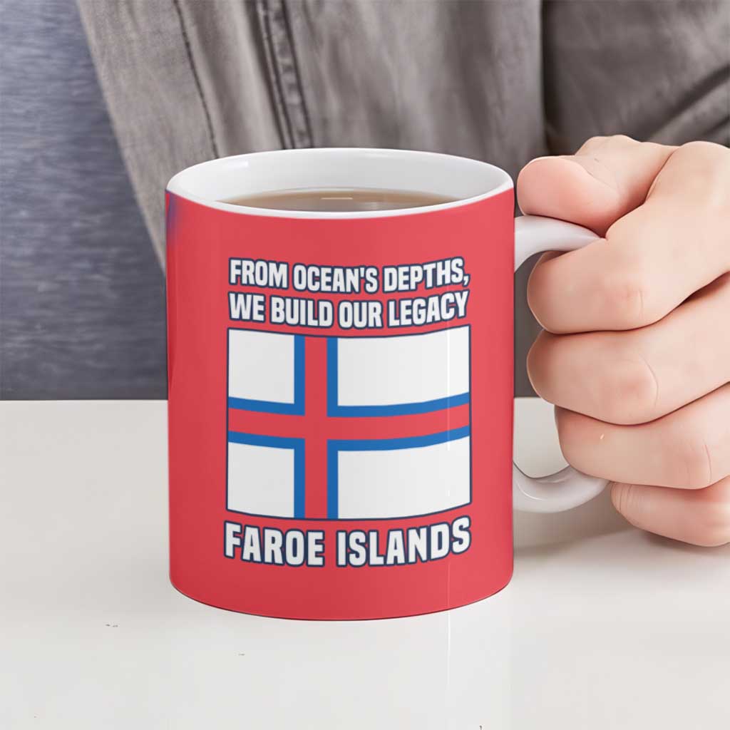Faroe Islands Ceramic Mug with Viking Fish Illustration Red Blue Runic Design - Wonder Print Shop
