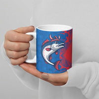 Faroe Islands Ceramic Mug with Viking Fish Illustration Red Blue Runic Design - Wonder Print Shop