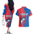 Faroe Islands Couples Matching Off The Shoulder Long Sleeve Dress and Hawaiian Shirt with Viking Fish Illustration Red Blue Runic Design - Wonder Print Shop