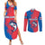 Faroe Islands Couples Matching Summer Maxi Dress and Long Sleeve Button Shirt with Viking Fish Illustration Red Blue Runic Design - Wonder Print Shop