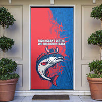 Faroe Islands Door Cover with Viking Fish Illustration Red Blue Runic Design - Wonder Print Shop