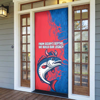 Faroe Islands Door Cover with Viking Fish Illustration Red Blue Runic Design - Wonder Print Shop