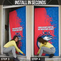 Faroe Islands Door Cover with Viking Fish Illustration Red Blue Runic Design - Wonder Print Shop