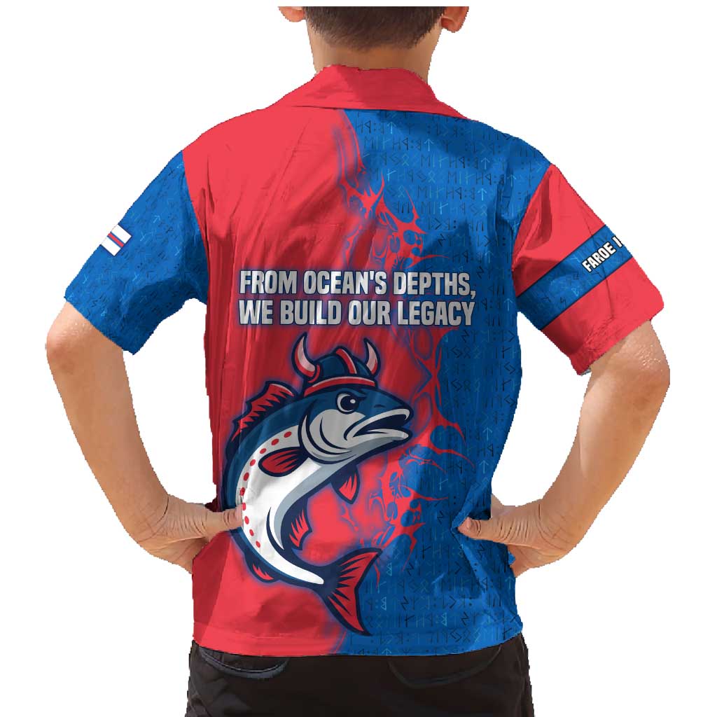 Faroe Islands Family Matching Mermaid Dress and Hawaiian Shirt with Viking Fish Illustration Red Blue Runic Design - Wonder Print Shop