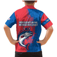 Faroe Islands Family Matching Mermaid Dress and Hawaiian Shirt with Viking Fish Illustration Red Blue Runic Design - Wonder Print Shop