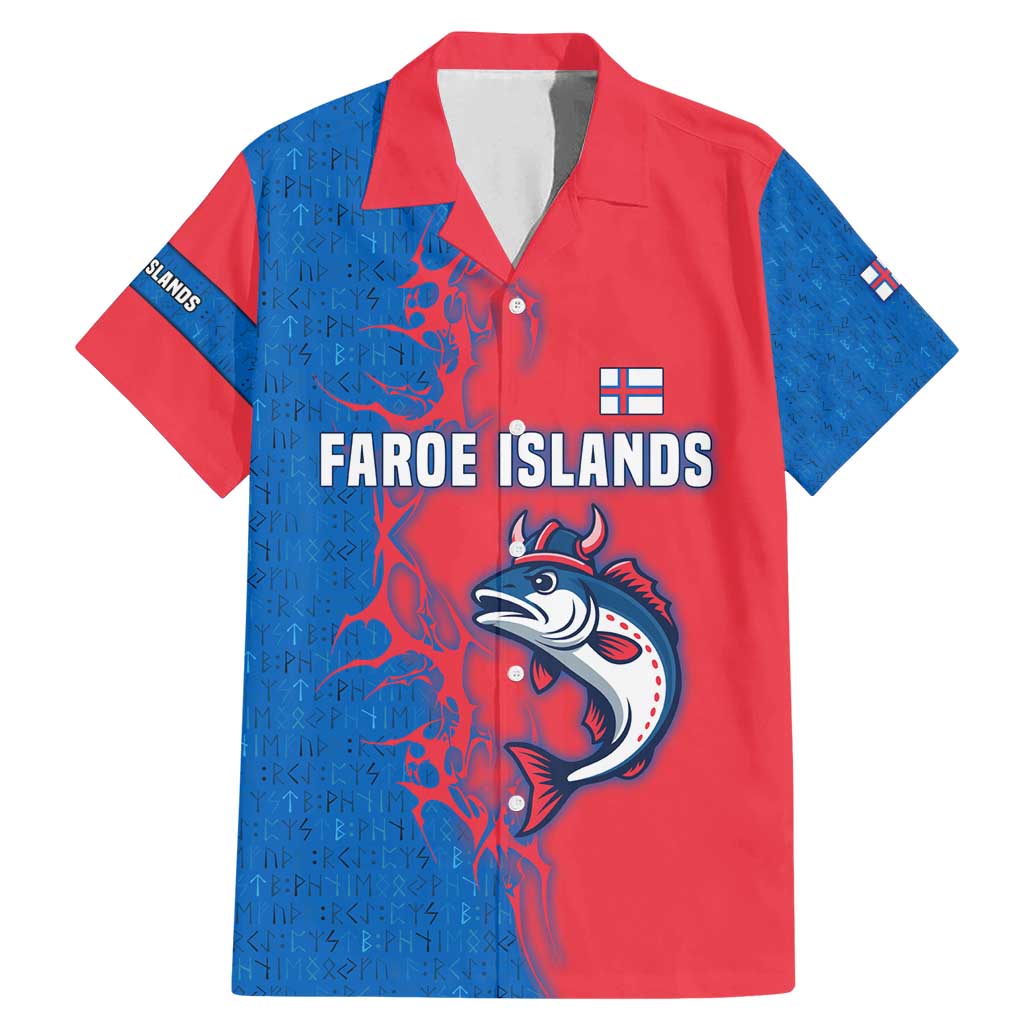 Faroe Islands Family Matching Mermaid Dress and Hawaiian Shirt with Viking Fish Illustration Red Blue Runic Design - Wonder Print Shop