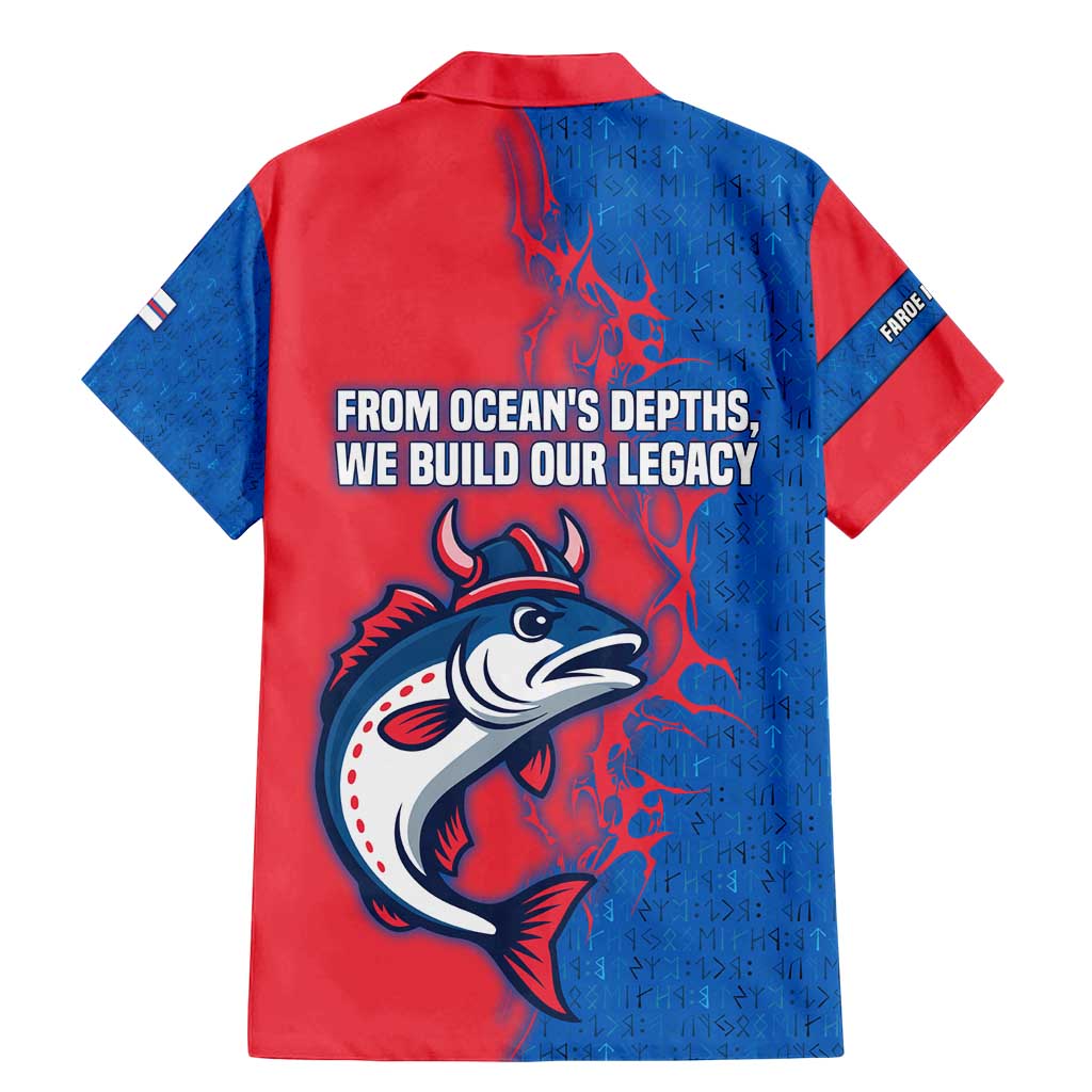 Faroe Islands Family Matching Mermaid Dress and Hawaiian Shirt with Viking Fish Illustration Red Blue Runic Design - Wonder Print Shop
