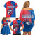 Faroe Islands Family Matching Off Shoulder Short Dress and Hawaiian Shirt with Viking Fish Illustration Red Blue Runic Design - Wonder Print Shop