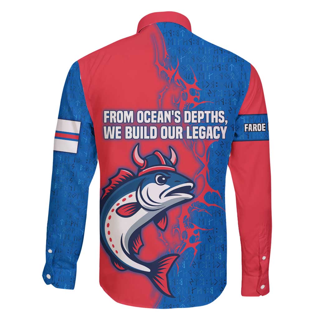 Faroe Islands Family Matching Puletasi and Hawaiian Shirt with Viking Fish Illustration Red Blue Runic Design - Wonder Print Shop