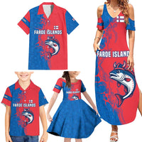 Faroe Islands Family Matching Summer Maxi Dress and Hawaiian Shirt with Viking Fish Illustration Red Blue Runic Design - Wonder Print Shop