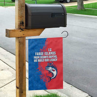 Faroe Islands Garden Flag with Viking Fish Illustration Red Blue Runic Design - Wonder Print Shop