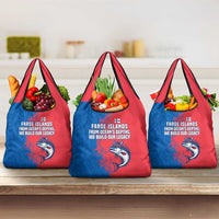Faroe Islands Grocery Bag with Viking Fish Illustration Red Blue Runic Design - Wonder Print Shop