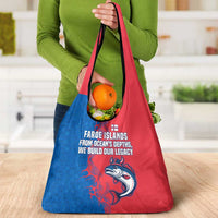 Faroe Islands Grocery Bag with Viking Fish Illustration Red Blue Runic Design - Wonder Print Shop