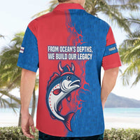 Faroe Islands Hawaiian Shirt with Viking Fish Illustration Red Blue Runic Design - Wonder Print Shop