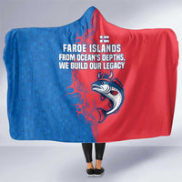 Faroe Islands Hooded Blanket with Viking Fish Illustration Red Blue Runic Design - Wonder Print Shop