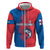 Faroe Islands Hoodie with Viking Fish Illustration Red Blue Runic Design - Wonder Print Shop
