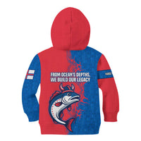 Faroe Islands Kid Hoodie with Viking Fish Illustration Red Blue Runic Design - Wonder Print Shop