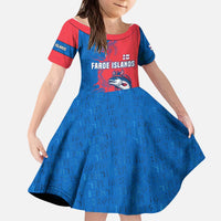 Faroe Islands Kid Short Sleeve Dress with Viking Fish Illustration Red Blue Runic Design - Wonder Print Shop