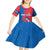 Faroe Islands Kid Short Sleeve Dress with Viking Fish Illustration Red Blue Runic Design - Wonder Print Shop