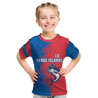 Faroe Islands Kid T Shirt with Viking Fish Illustration Red Blue Runic Design - Wonder Print Shop