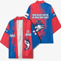 Faroe Islands Kimono with Viking Fish Illustration Red Blue Runic Design - Wonder Print Shop