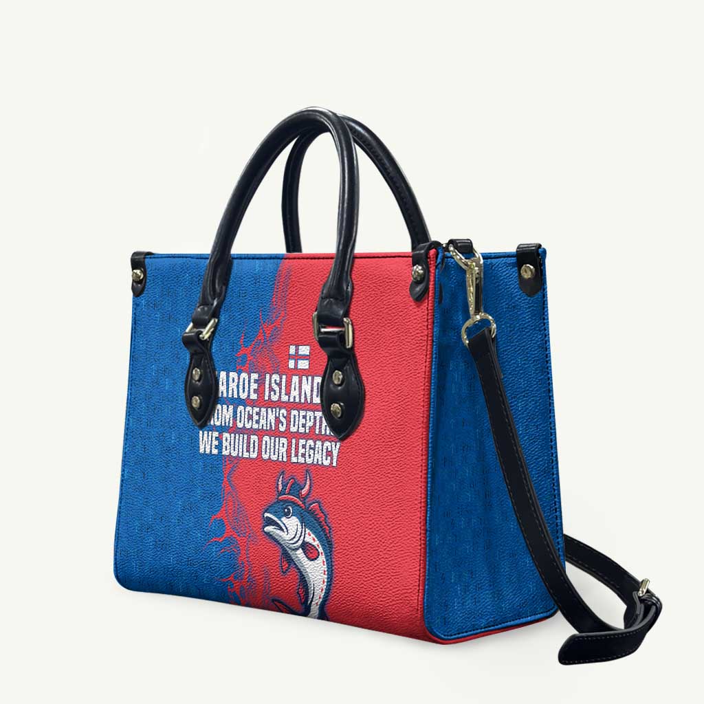 Faroe Islands Leather Bag with Viking Fish Illustration Red Blue Runic Design - Wonder Print Shop