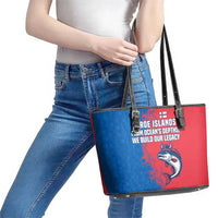 Faroe Islands Leather Tote Bag with Viking Fish Illustration Red Blue Runic Design - Wonder Print Shop