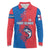 Faroe Islands Long Sleeve Polo Shirt with Viking Fish Illustration Red Blue Runic Design - Wonder Print Shop