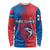 Faroe Islands Long Sleeve Shirt with Viking Fish Illustration Red Blue Runic Design - Wonder Print Shop