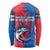 Faroe Islands Long Sleeve Shirt with Viking Fish Illustration Red Blue Runic Design - Wonder Print Shop