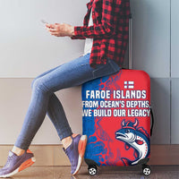 Faroe Islands Luggage Cover with Viking Fish Illustration Red Blue Runic Design - Wonder Print Shop