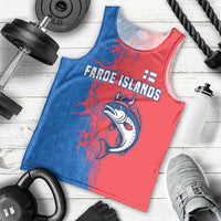 Faroe Islands Men Tank Top with Viking Fish Illustration Red Blue Runic Design - Wonder Print Shop