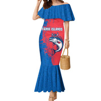 Faroe Islands Mermaid Dress with Viking Fish Illustration Red Blue Runic Design - Wonder Print Shop