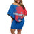 Faroe Islands Off Shoulder Short Dress with Viking Fish Illustration Red Blue Runic Design - Wonder Print Shop