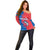 Faroe Islands Off Shoulder Sweater with Viking Fish Illustration Red Blue Runic Design - Wonder Print Shop