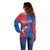 Faroe Islands Off Shoulder Sweater with Viking Fish Illustration Red Blue Runic Design - Wonder Print Shop