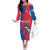 Faroe Islands Off The Shoulder Long Sleeve Dress with Viking Fish Illustration Red Blue Runic Design - Wonder Print Shop