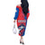 Faroe Islands Off The Shoulder Long Sleeve Dress with Viking Fish Illustration Red Blue Runic Design - Wonder Print Shop