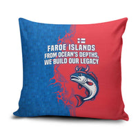 Faroe Islands Pillow Cover with Viking Fish Illustration Red Blue Runic Design - Wonder Print Shop
