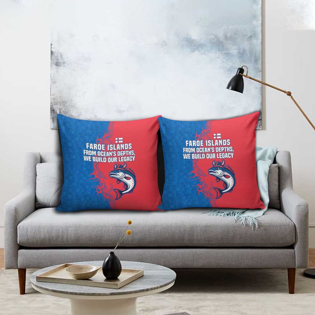 Faroe Islands Pillow Cover with Viking Fish Illustration Red Blue Runic Design - Wonder Print Shop