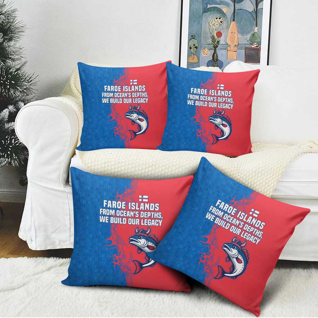 Faroe Islands Pillow Cover with Viking Fish Illustration Red Blue Runic Design - Wonder Print Shop