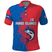 Faroe Islands Polo Shirt with Viking Fish Illustration Red Blue Runic Design - Wonder Print Shop
