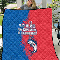 Faroe Islands Quilt with Viking Fish Illustration Red Blue Runic Design - Wonder Print Shop