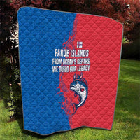 Faroe Islands Quilt with Viking Fish Illustration Red Blue Runic Design - Wonder Print Shop