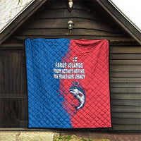 Faroe Islands Quilt with Viking Fish Illustration Red Blue Runic Design - Wonder Print Shop
