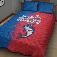 Faroe Islands Quilt Bed Set with Viking Fish Illustration Red Blue Runic Design - Wonder Print Shop