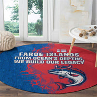Faroe Islands Round Carpet with Viking Fish Illustration Red Blue Runic Design - Wonder Print Shop