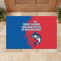 Faroe Islands Rubber Doormat with Viking Fish Illustration Red Blue Runic Design - Wonder Print Shop