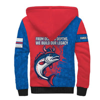 Faroe Islands Sherpa Hoodie with Viking Fish Illustration Red Blue Runic Design - Wonder Print Shop